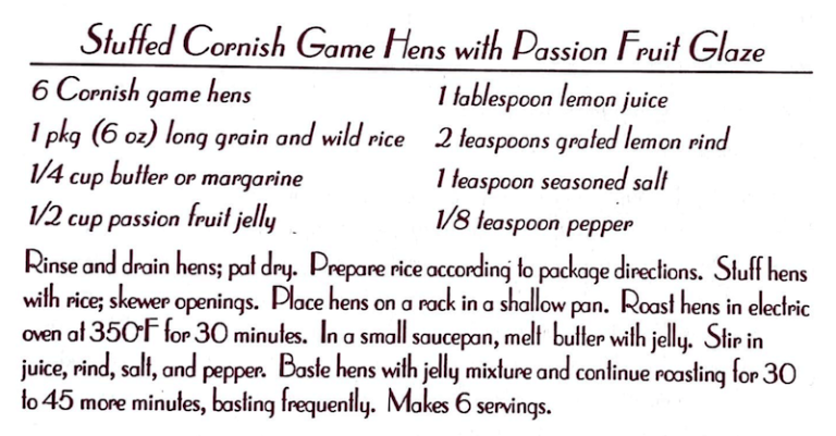 Stuffed Cornish Game Hens with Passion Fruit Glaze