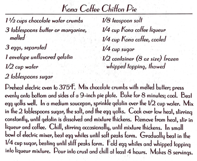 Kona Coffee Chiffon Pie