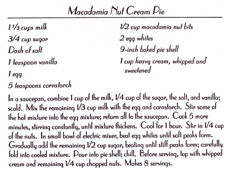 Macadamia Nut Cream Pie