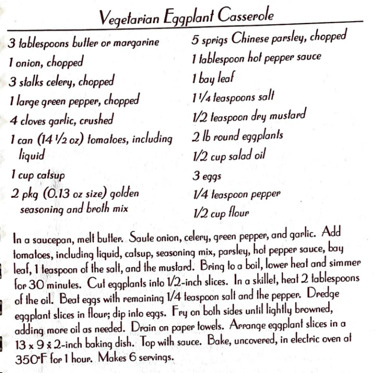 Vegetarian Eggplant Casserole