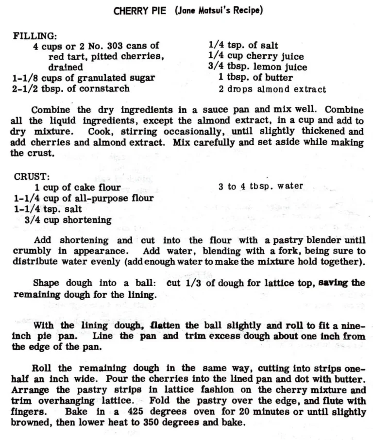 Cherry Pie (Jane Matsui’s Recipe)