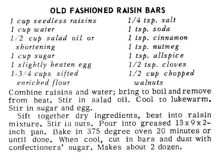 Old Fashioned Raisin Bars