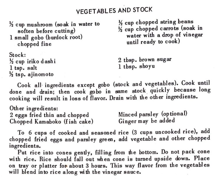 Sushi Vegetables and Stock