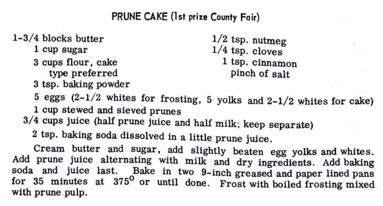 Prune Cake (1st Prize County Fair)
