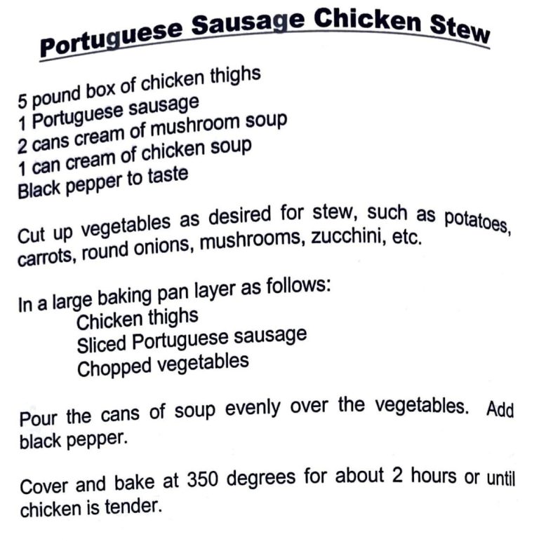Portuguese Sausage Chicken Stew