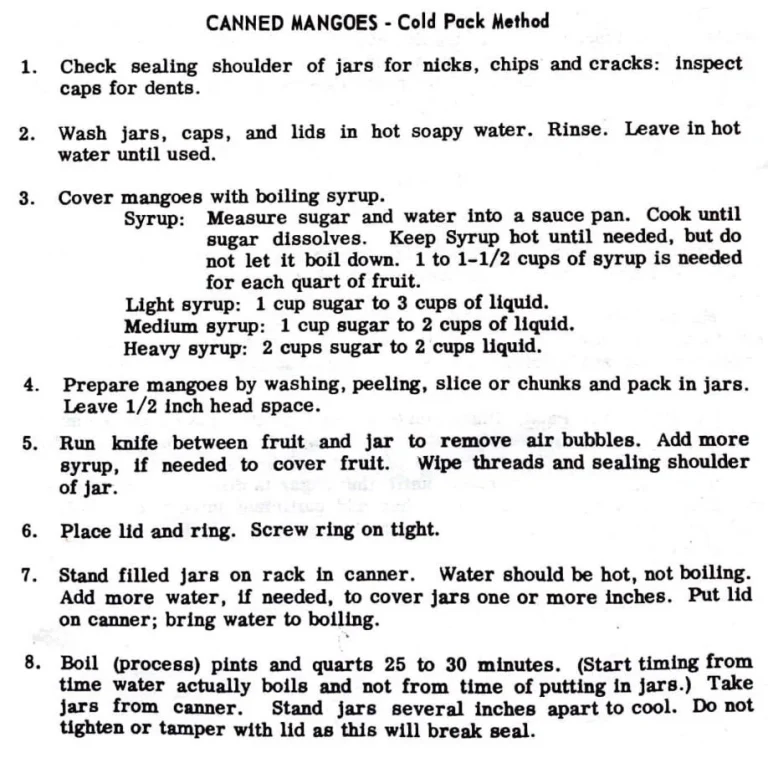 Canned Mangoes – Cold Pack Method