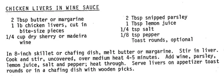 Chicken Livers in Wine Sauce