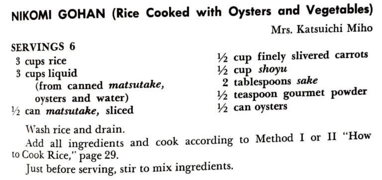 Nikomi Gohan (Rice Cooked With Oyster and Vegetables)