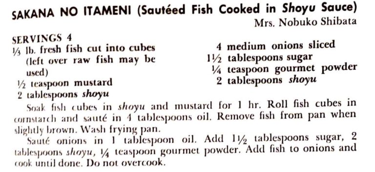Sakana No Itameni (Sauteed Fish Cooked in Shoyu Sauce)