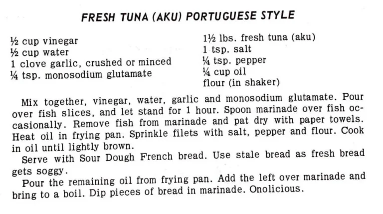 Fresh Tuna (Aku) Portuguese Style