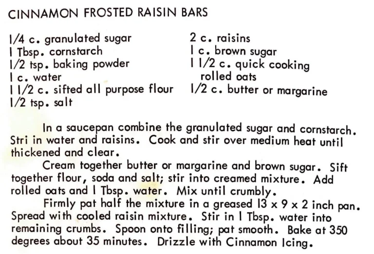 Cinnamon Frosted Raisin Bars