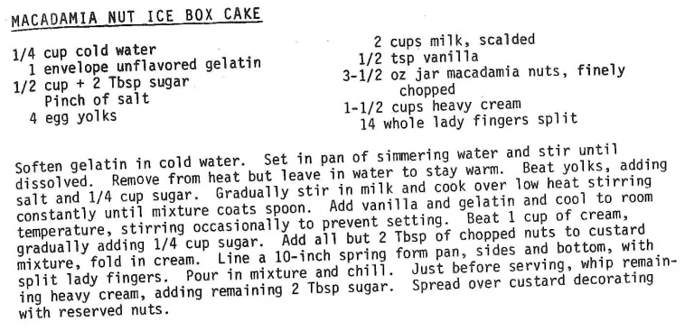 Macadamia Nut Ice Box Cake