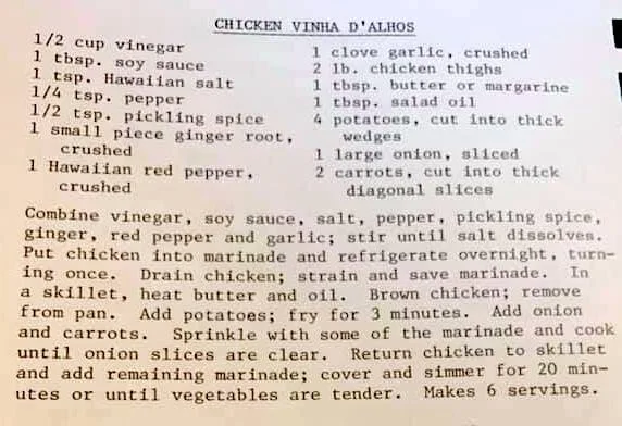 Chicken Vinha D’Alhos