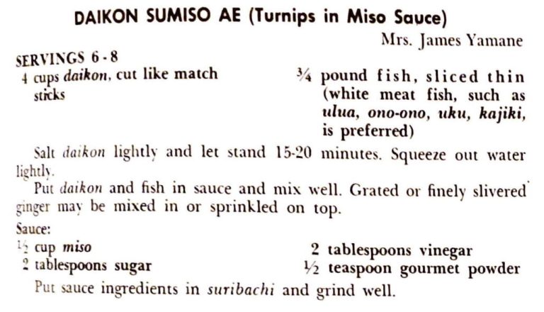 Daikon Sumiso Ae ( Turnips in Miso Sauce)