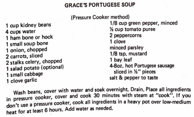 Grace’s Portuguese Soup (Pressure Cooker method)