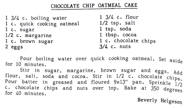 Chocolate Chip Oatmeal Cake