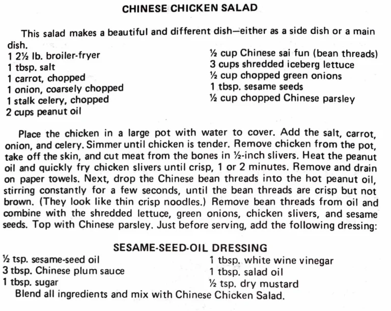 Chinese Chicken Salad and Sesame Seed Oil Dressing