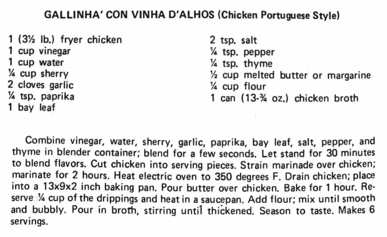 Gallinha’ con Vinha D’Alhos (Chicken Portuguese Style)