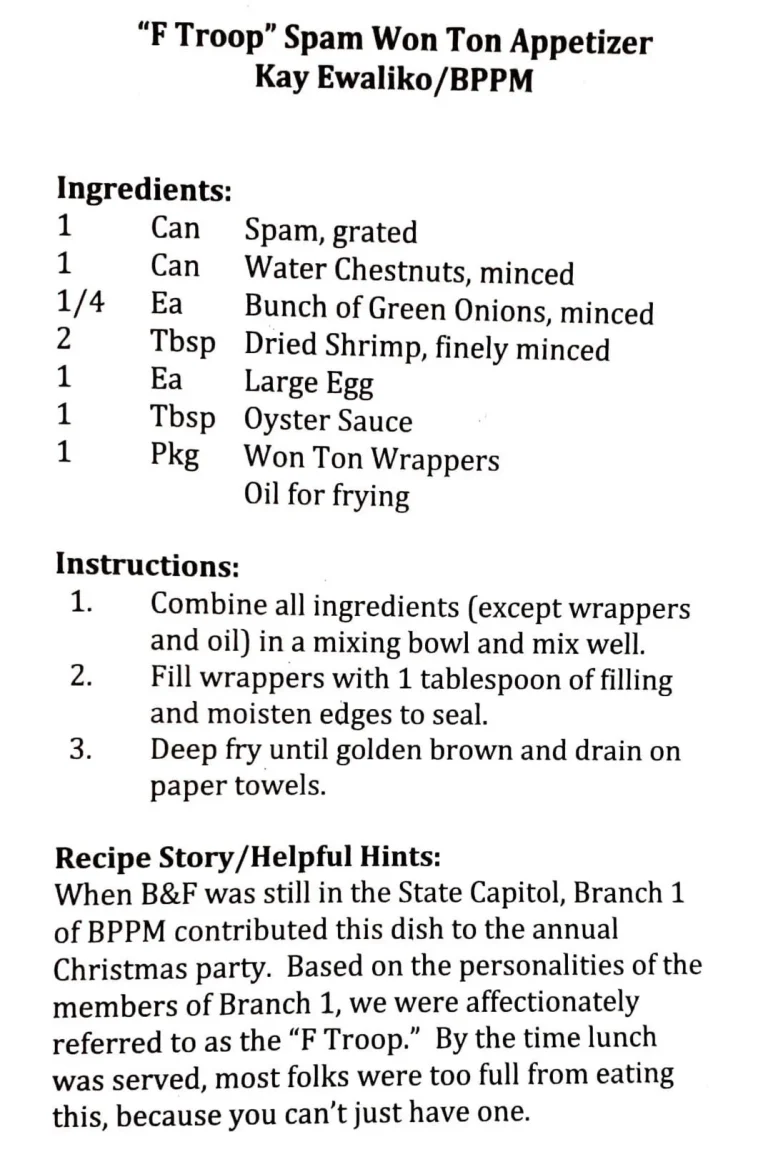 “F Troop” Spam Won Ton Appetizer