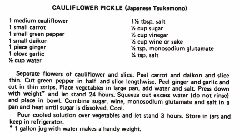 Cauliflower Pickle (Japanese Tsukemono)