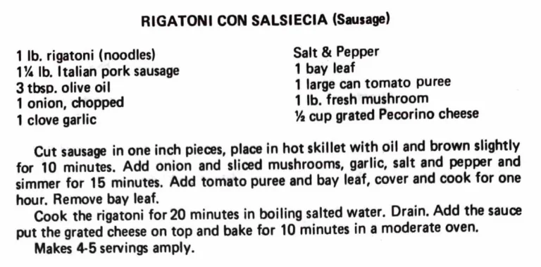 Rigatoni con Salsiecia (Sausage)