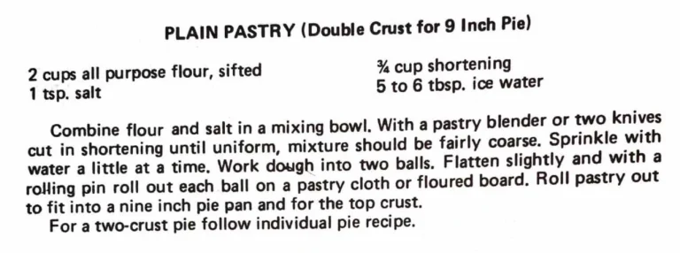 Plain Pastry (Double Crust for 9 Inch Pie)