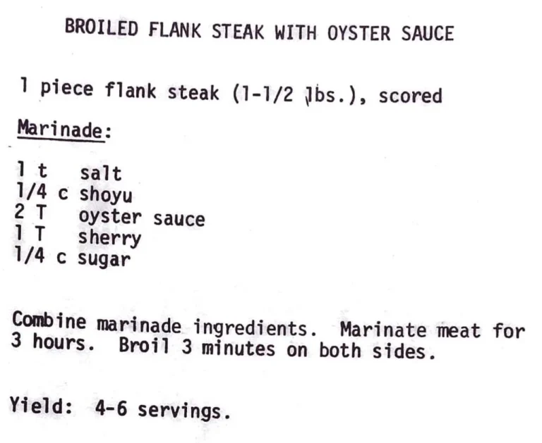 Broiled Flank Steak with Oyster Sauce