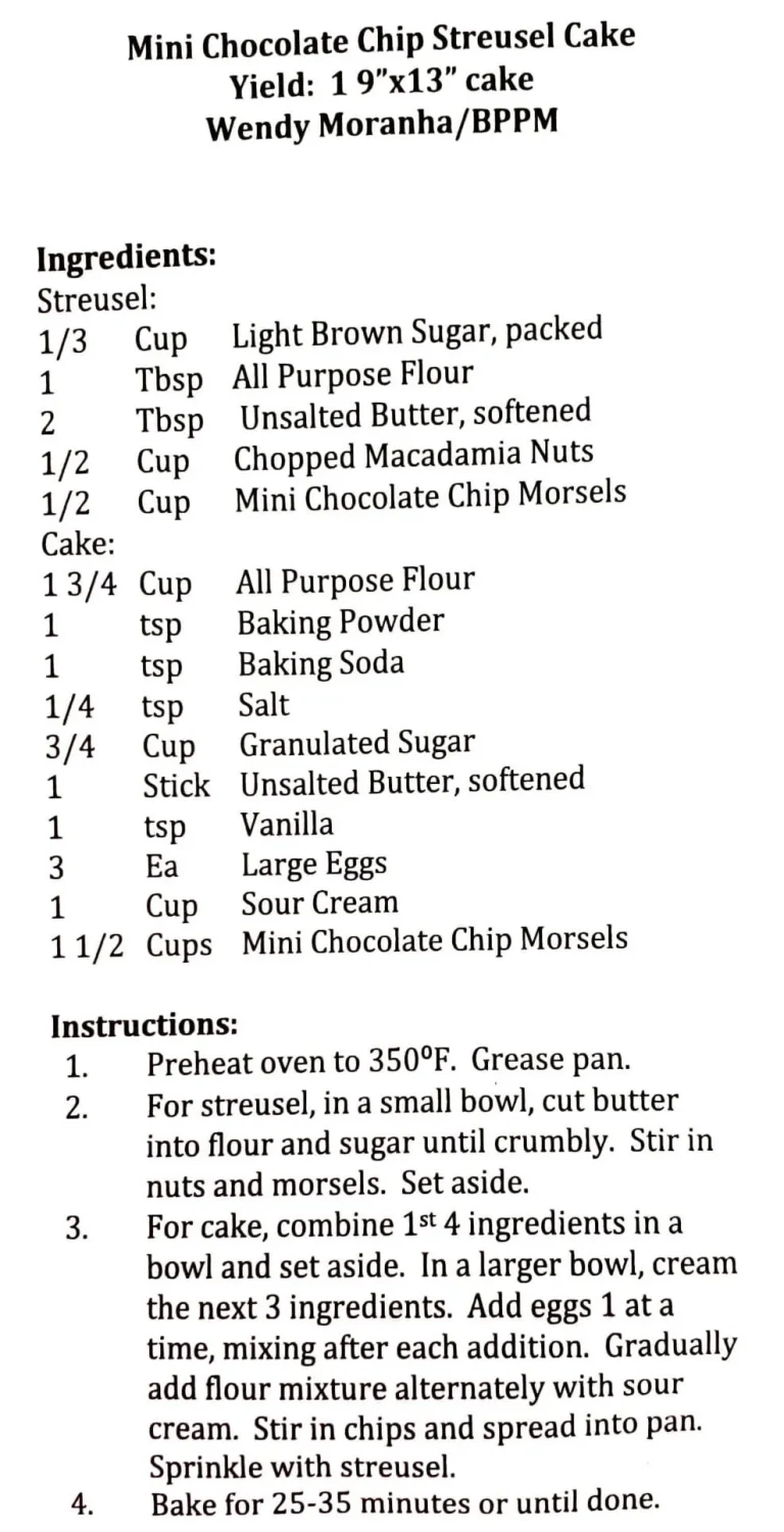 Mini Chocolate Chip Streusel Cake