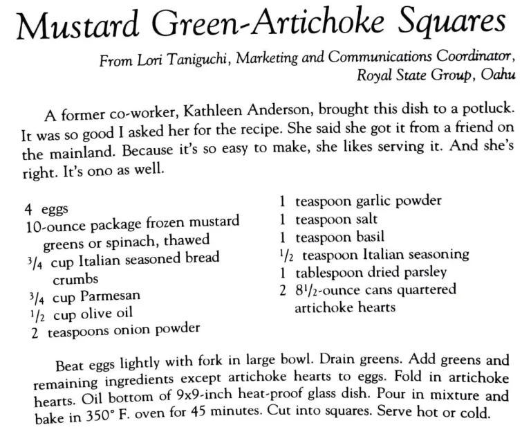 Mustard Green-Artichoke Squares