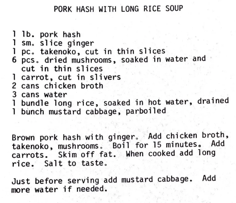 Pork Hash with Long Rice Soup