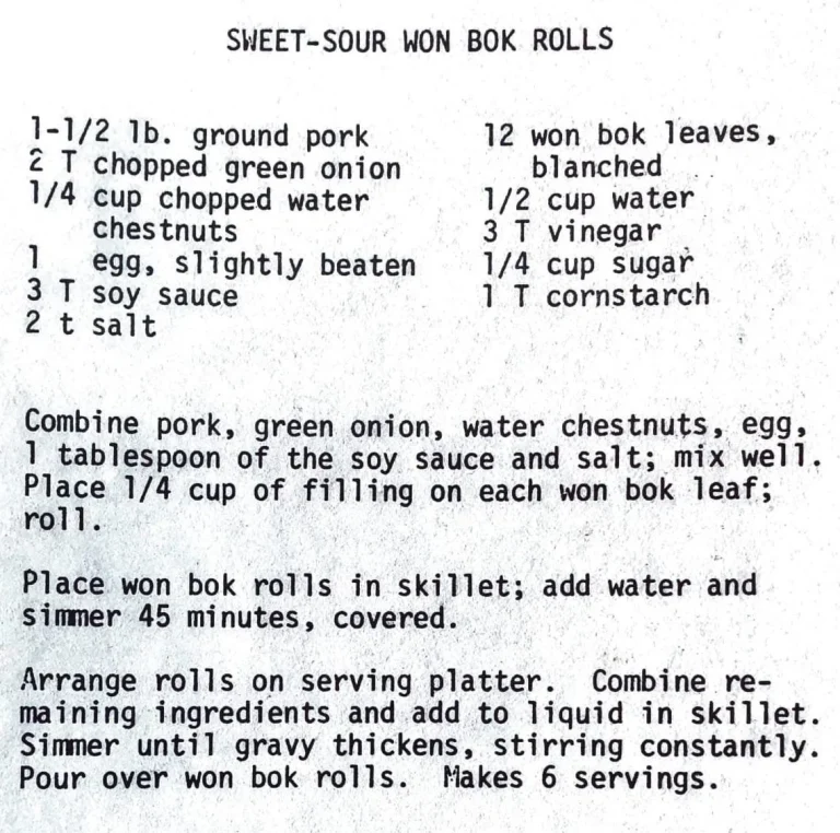 Sweet-Sour Won Bok Rolls