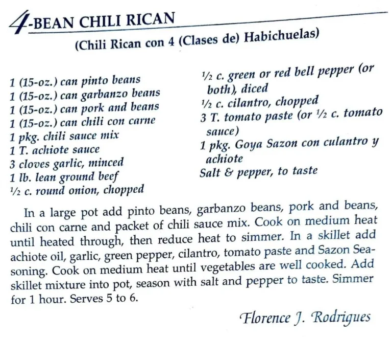 4-Bean Chili Rican (Chili Rican con 4 (Clases de) Habichuelas)