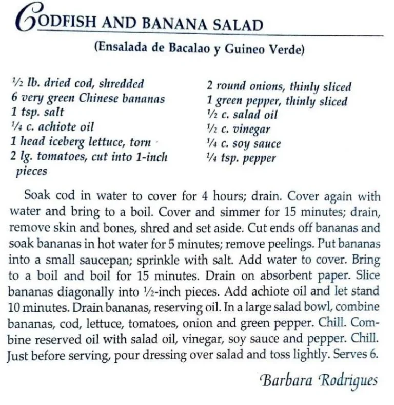 Codfish and Banana Salad (Ensalada de Bacalao y Guineo Verde)