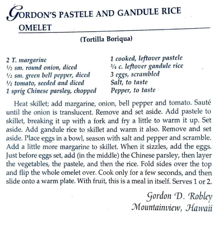 Gordon’s Pastele and Gandule Rice Omelet (Tortilla Boriqua)