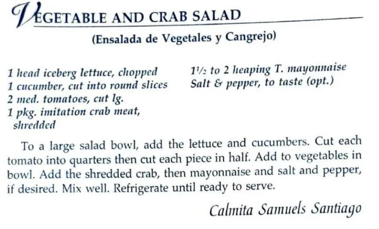 Vegetable and Crab Salad (Ensalada de Vegetales y Cangrejo)